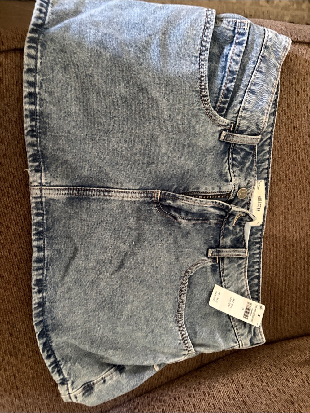 Hollister Light Blue Acid-Wash Denim Mini Skirt